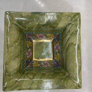 MacKenzie-Childs Green Hopscotch Square Bowl